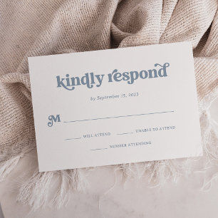 Boho and Retro Dusty Blue and White RSVP Karte
