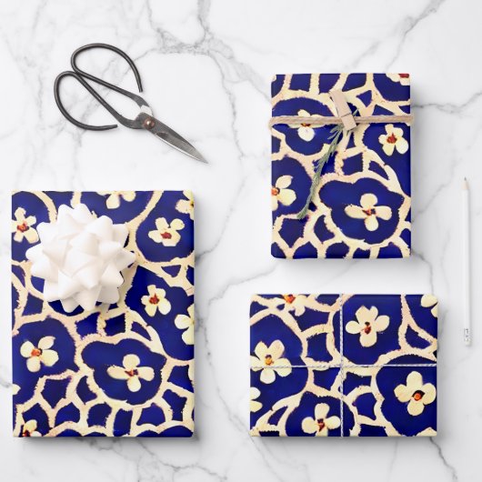 Boho Anemone Blue Geschenkpapier Set (Vorderseite)