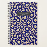 Boho Anemone Blue Planner Planer<br><div class="desc">Blau mit Illustrationen von anemone Blume boho Muster. Personalisieren Sie den Namen im grauen Rechteck vorne.</div>