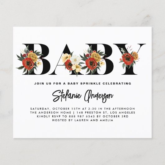 Boho Anemone Botanical Baby Sprinkle Einladung (Vorderseite)