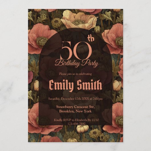 Boho Anemones Aesthetic Happy Birthday Einladung (Vorderseite)