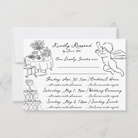 Boho Angel Doodle Hand Drawing Simple Multi Event RSVP Karte (Vorderseite)