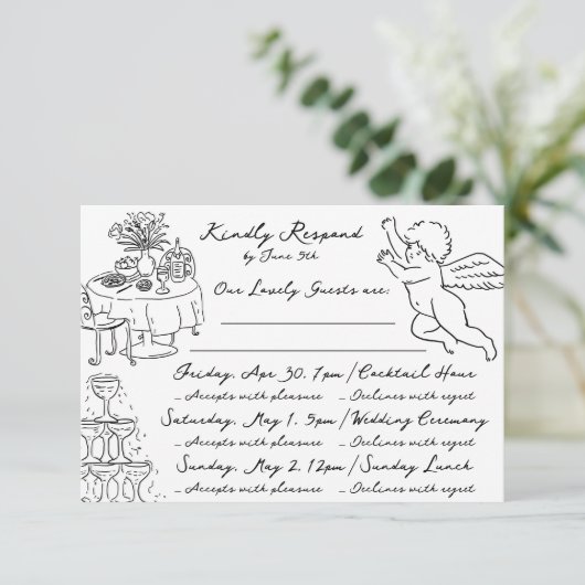 Boho Angel Doodle Hand Drawing Simple Multi Event RSVP Karte (Stehend Vorderseite)