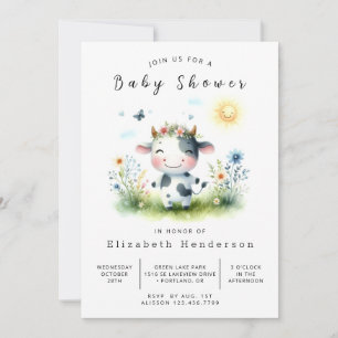 Boho Animal Fun Cow Baby Dusche Einladung
