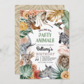Boho Animal Safari Einladung zum Geburtstag (Vorne/Hinten)