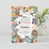 Boho Animal Safari Wild und Three Birthday Einladung (Stehend Vorderseite)
