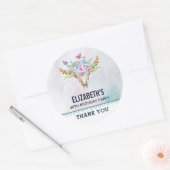 Boho Animal Skull mit Schmetterlingen Geburtstag Runder Aufkleber (Umschlag)