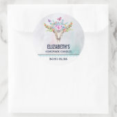 Boho Animal Skull mit Schmetterlingen Kerze / Seif Runder Aufkleber (Tasche)