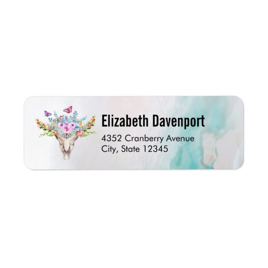 Boho Animal Skull mit Schmetterlingen und Blume (Vorne)