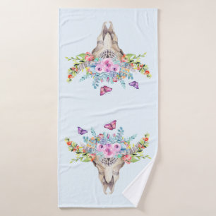 Boho Animal Skull mit Schmetterlingen und Blume Badhandtuch Set