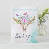 Boho Animal Skull mit Schmetterlingen und Blume Dankeskarte (Stehend Vorderseite)