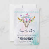 Boho Animal Skull mit Schmetterlingen und Blume