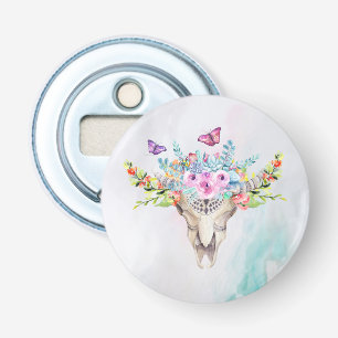 Boho Animal Skull mit Schmetterlingen und Blume Flaschenöffner