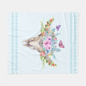 Boho Animal Skull mit Schmetterlingen und Blume Fleecedecke (Vorderseite (Horizontal))