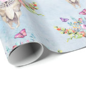 Boho Animal Skull mit Schmetterlingen und Blume Geschenkpapier (Rolleneckpunkt)