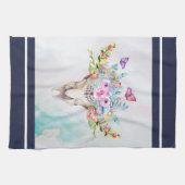 Boho Animal Skull mit Schmetterlingen und Blume Geschirrtuch (Horizontal)