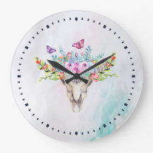 Boho Animal Skull mit Schmetterlingen und Blume