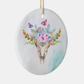Boho Animal Skull mit Schmetterlingen und Blume Keramik Ornament (Rechts)