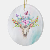 Boho Animal Skull mit Schmetterlingen und Blume Keramik Ornament (Links)