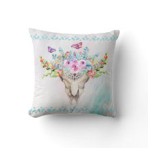 Boho Animal Skull mit Schmetterlingen und Blume