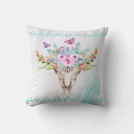 Boho Animal Skull mit Schmetterlingen und Blume Kissen