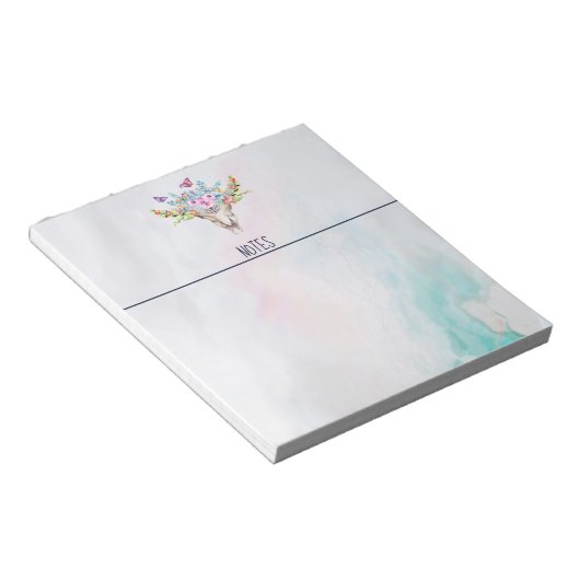 Boho Animal Skull mit Schmetterlingen und Blume Notizblock (angewinkelt)