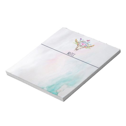 Boho Animal Skull mit Schmetterlingen und Blume Notizblock (Rotiert)