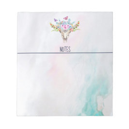 Boho Animal Skull mit Schmetterlingen und Blume Notizblock
