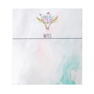 Boho Animal Skull mit Schmetterlingen und Blume Notizblock