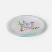 Boho Animal Skull mit Schmetterlingen und Blume Pappteller (Schrägansicht)