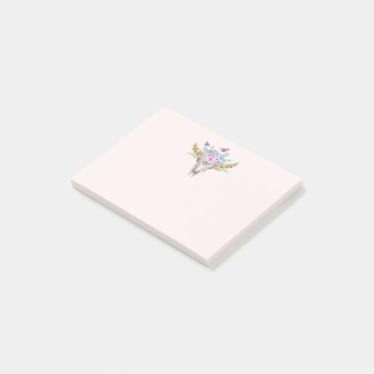 Boho Animal Skull mit Schmetterlingen und Blume Post-it Klebezettel (angewinkelt)
