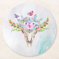 Boho Animal Skull mit Schmetterlingen und Blume