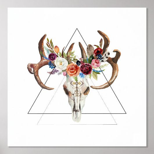 Boho Animal Skull Two mit bunten Boho-Blume Foliendrucke (Vorderseite)