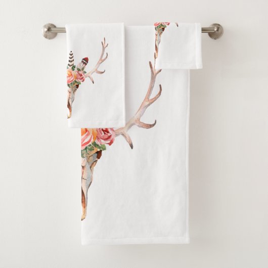 BoHo Animal Skull Wasserfarbe Rose Badetuch Set (Insitu)