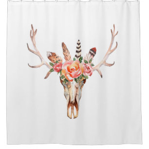 BoHo Animal Skull Wasserfarbe Rose Bah Dusche Duschvorhang
