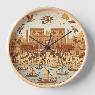 Boho-Antike-Ägypten-Stadt-Illustration-Terrakotta Uhr