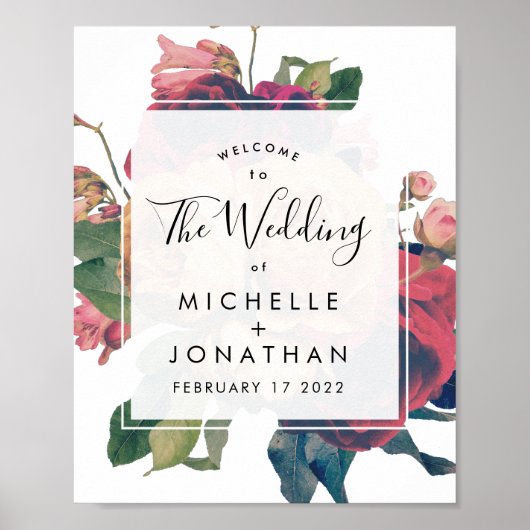 Boho Antique Rose Vintage Hochzeit Begrüßung Zeich Poster (Vorne)