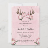 Boho Antler mit Pink Peongs Engagement Party Einladung (Vorderseite)