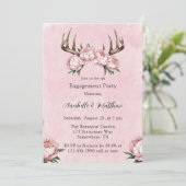 Boho Antler mit Pink Peongs Engagement Party Einladung (Stehend Vorderseite)