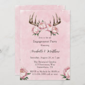 Boho Antler mit Pink Peongs Engagement Party Einladung (Vorne/Hinten)