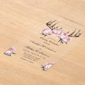Boho Antler mit Pink Peonies Hochzeitsfeier Acryleinladungen (Ablage )