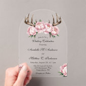 Boho Antler mit Pink Peonies Hochzeitsfeier Acryleinladungen (Insitu (Handheld))