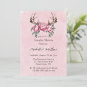 Boho Antler mit Pink Peonies Polterabend Einladung (Stehend Vorderseite)