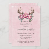 Boho Antler mit Pink Peonies Polterabend Einladung (Vorne/Hinten)
