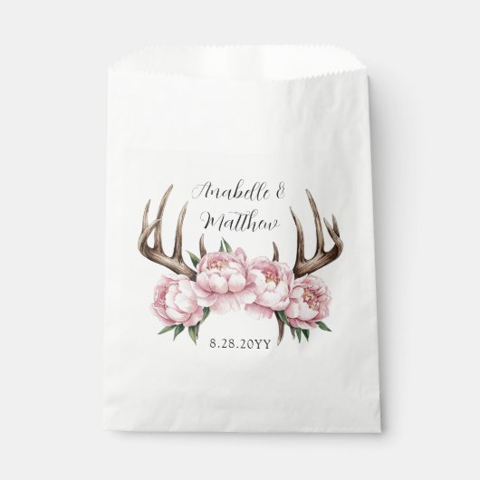 Boho Antler mit Pink Peonies Wedding Geschenktütchen (Vorderseite)