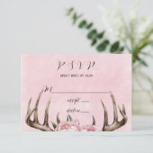 Boho Antler mit Pink Peonies Wedding RSVP Karte (Stehend Vorderseite)