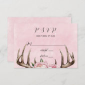 Boho Antler mit Pink Peonies Wedding RSVP Karte (Vorne/Hinten)