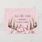 Boho Antler mit Pink Peonies Wedding Save The Date (Vorne/Hinten)