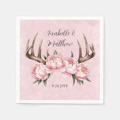 Boho Antler mit Pink Peonies Wedding Serviette (Vorderseite)