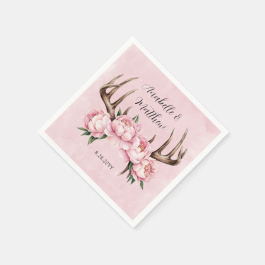 Boho Antler mit Pink Peonies Wedding Serviette (Ecke)